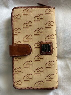 Dooney & Bourke Beige Canvas Wallet with Brown Leather Trim